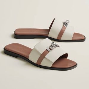 New! 🩷 Hermes Guila sandals Beige glaise/ Rose perle palladium hw size 37.5